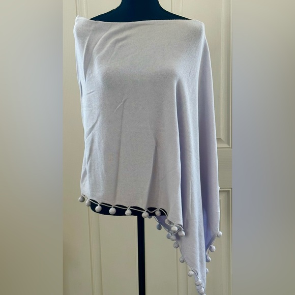 Cynthia Rowley Lilac Asymmetrical Poncho with Pom~Poms, One Size - Picture 2 of 5